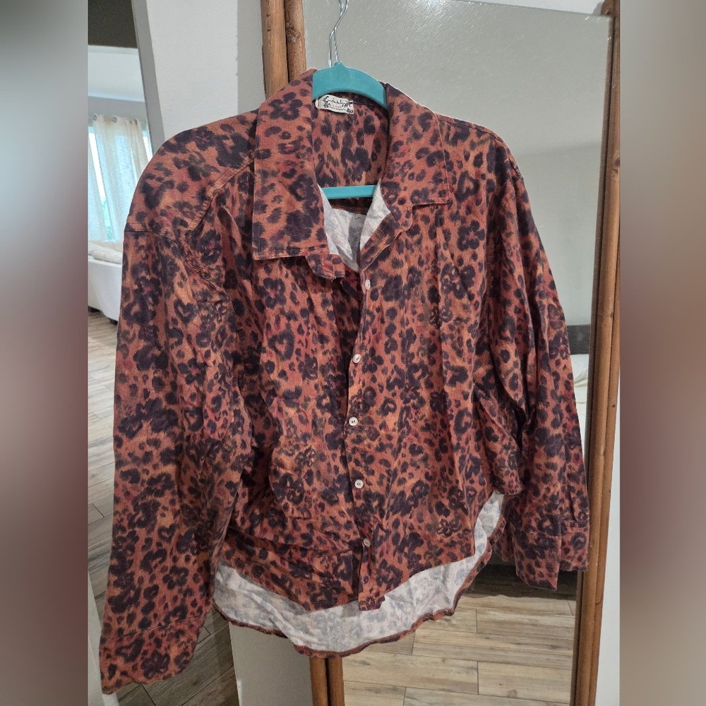 Free People Intimacy Set Animal Print Shirt in Brown and Black